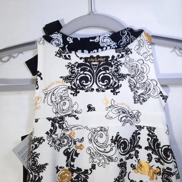 Y2K‎ Baby Phat Girl Dress 5 6 White Embroidered Ruffle Bow Gold Cat Logo Cottage - Picture 10 of 13